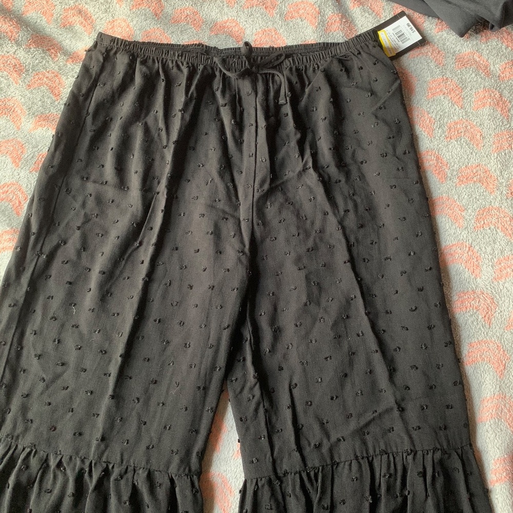 flare cotton black polka dot pants